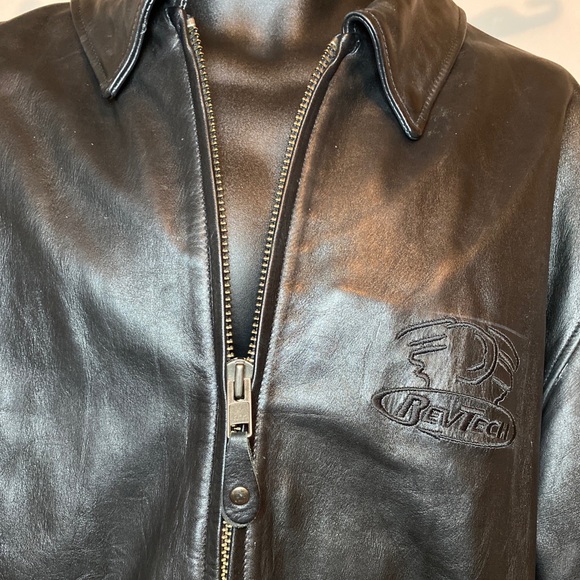 ❤️Sold Rev Tech Mens Black Quality Leather Bomber Moto Jacket Logo Size XXLT - Picture 6 of 12